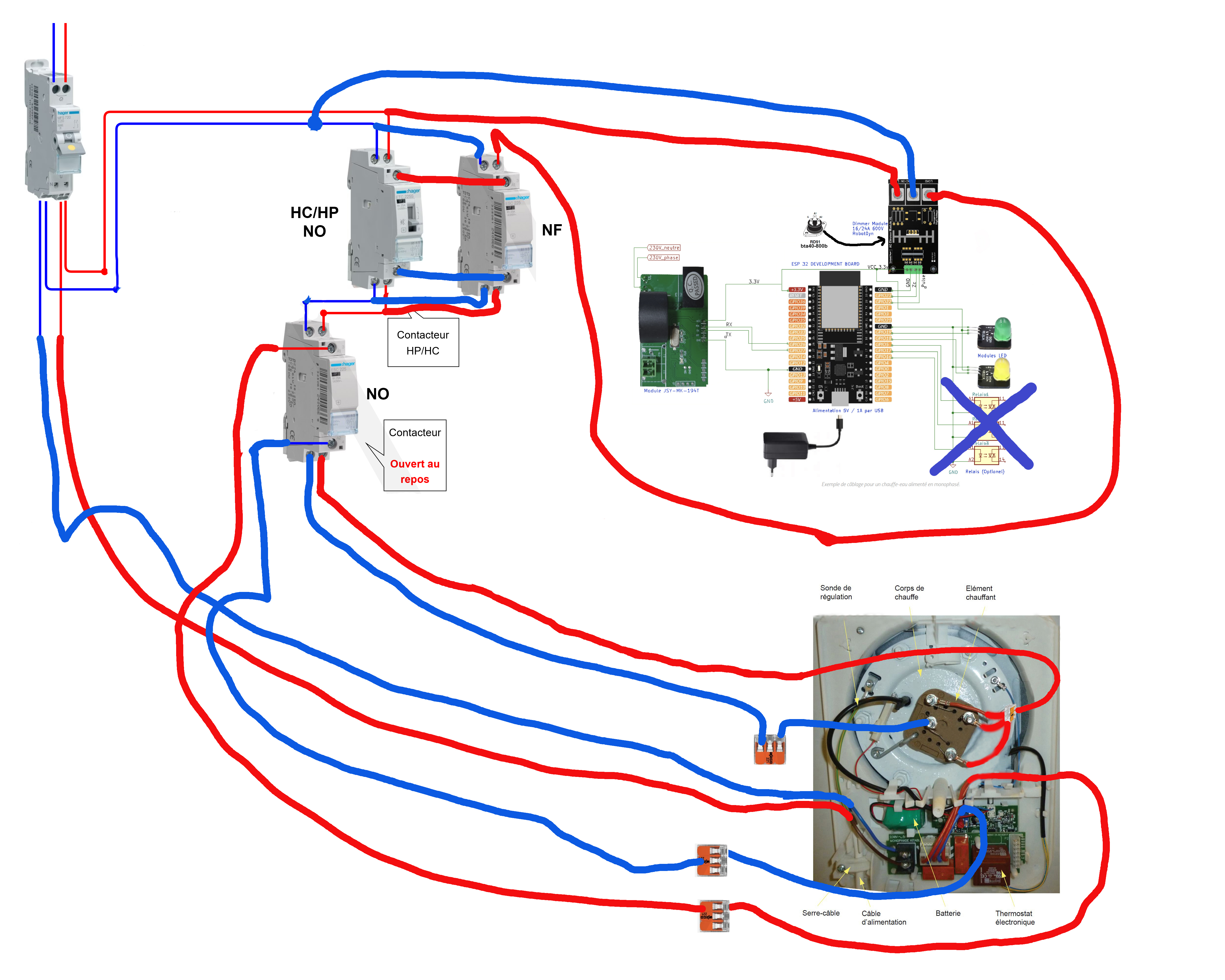 Schéma raccordement routeur EcoPV vers ballon ECS avec thermostat  electronique, horloge programmable, sans HC/HP - Forum photovoltaïque