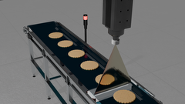 Fig. 1) Presentation of the experimental setup, showing the Terahertz source positioned above and the line scanner placed beneath the conveyor belt