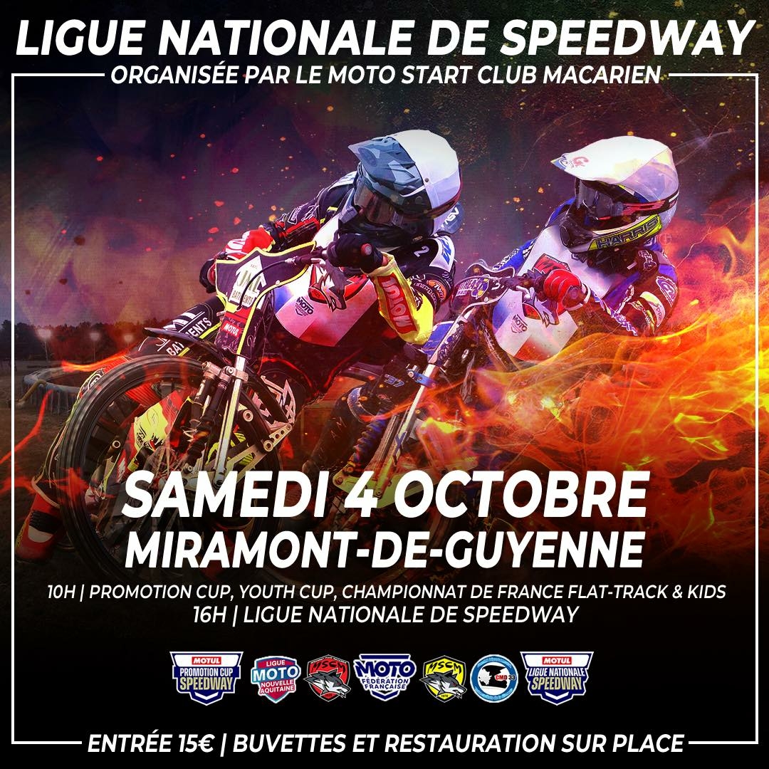 Speedway – Matchs de Ligue Nationale à Miramont de Guyenne.