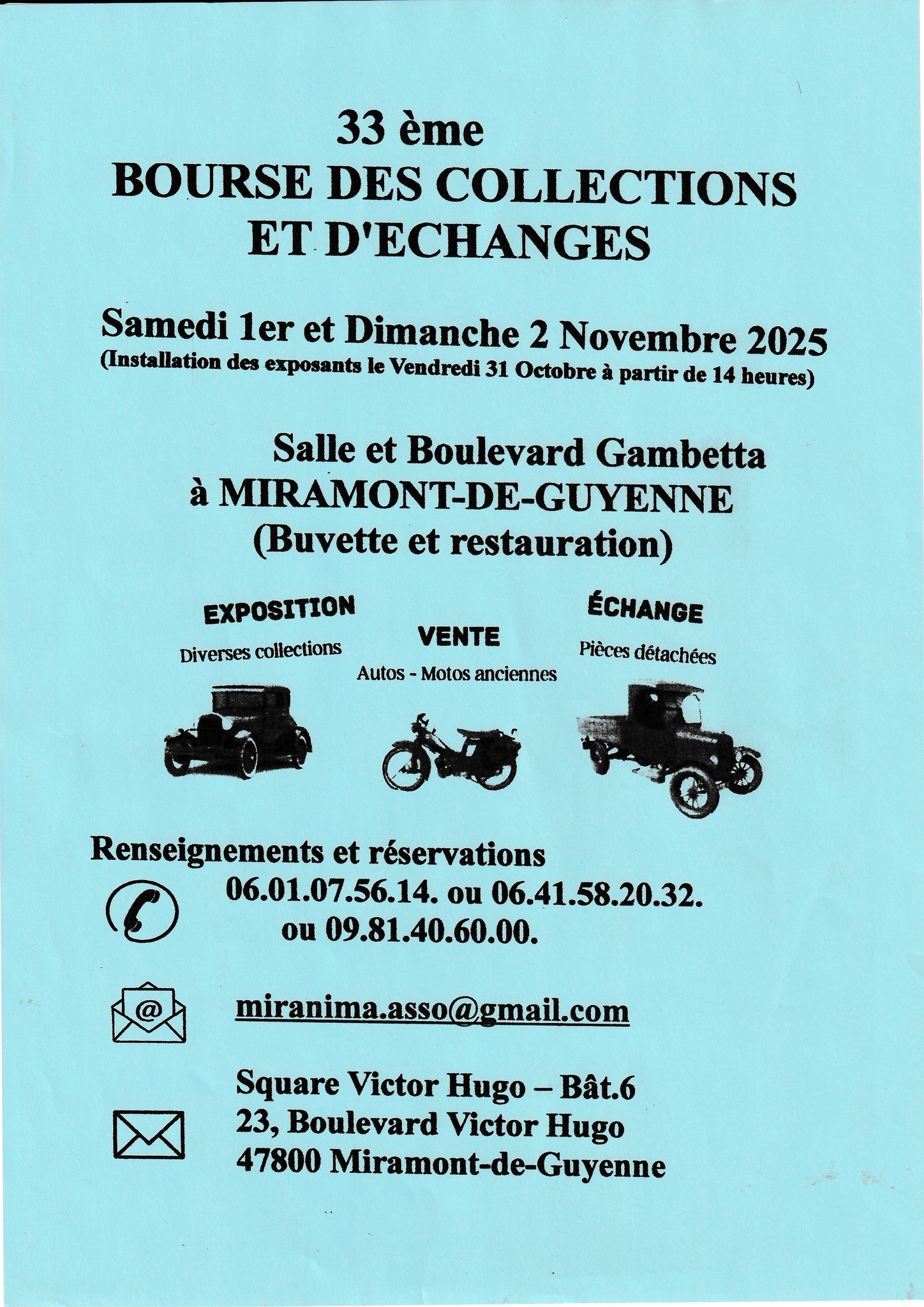 Expo-Bourse de Véhicules Anciens à Miramont-de-Guyenne.